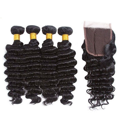 12A-Grade Deep Wave Jungfräuliche menschliche Haare Bundles 95-100g mit Schließung Custom