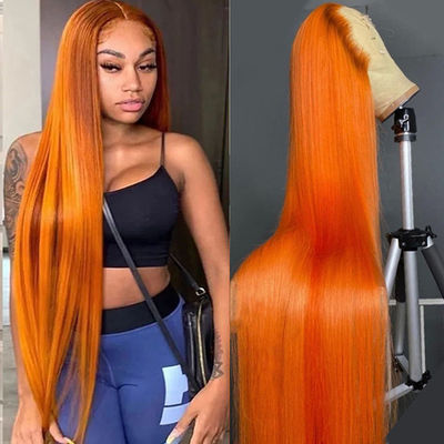Ginger Orange Straight Lace Vorderseite menschliche Haare Perücke vorgeplückt für Frauen
