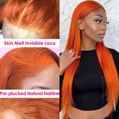 Ginger Orange Straight Lace Vorderseite menschliche Haare Perücke vorgeplückt für Frauen