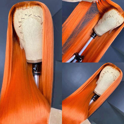 Ginger Orange Straight Lace Vorderseite menschliche Haare Perücke vorgeplückt für Frauen