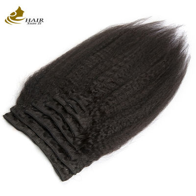 Natürliche schwarze Haarverlängerungen Weave Clip In Long Kinky Straight ODM