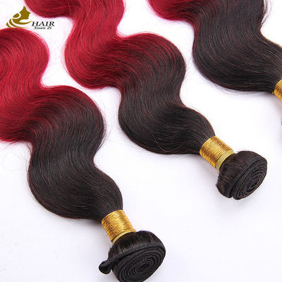 Roter Ombre Farbe Brasilianische menschliche Haare Bundles mit Verschluss