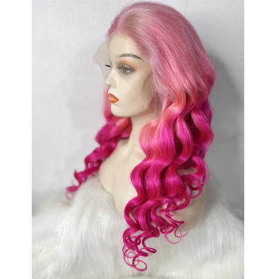 Persönliche rosa Farbe Loose Wave menschliche Haare Spitze Perücke zum Verkauf