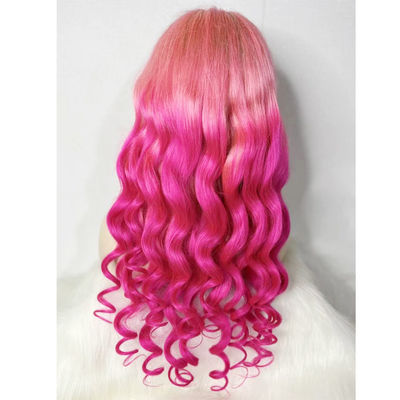 Persönliche rosa Farbe Loose Wave menschliche Haare Spitze Perücke zum Verkauf