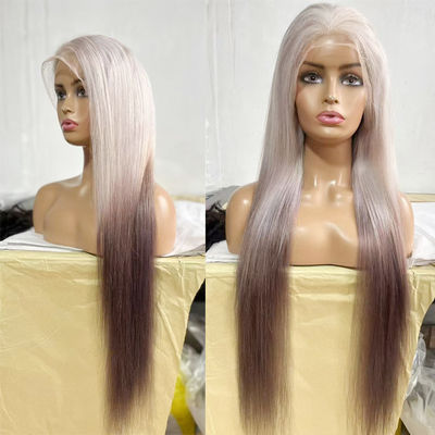 Neue Perücke Weibliche europäische und amerikanische Mode Schrägfarbe in langen geraden Haaren Highlights Braun-Gold Chemische Faser Kopfschmuck Weiblich
