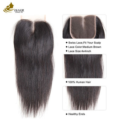 100% menschliches Haar 4*4 Spitzenverschluss Natürliche Farbe Brasilianische gerade Spitzenverschluss