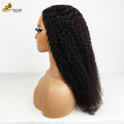 4*4 Frontale Spitze Jungfräuliches menschliches Haar Natürliche schwarze Locken Perücken mit Anti-Rutschstreifen