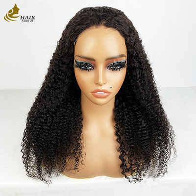 4*4 Frontale Spitze Jungfräuliches menschliches Haar Natürliche schwarze Locken Perücken mit Anti-Rutschstreifen