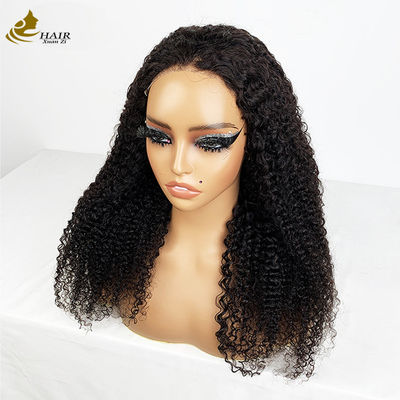 4*4 Frontale Spitze Jungfräuliches menschliches Haar Natürliche schwarze Locken Perücken mit Anti-Rutschstreifen
