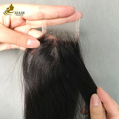 Gerade, natürlich schwarz, 2x6 Transparente Spitze, menschliche Haare
