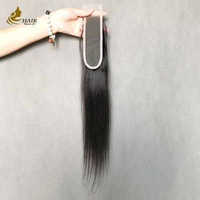 Gerade, natürlich schwarz, 2x6 Transparente Spitze, menschliche Haare