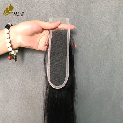 Gerade, natürlich schwarz, 2x6 Transparente Spitze, menschliche Haare