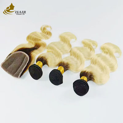 1B Blonde Ombre menschliche Haarverlängerungen Remy Weave Wig Bundles mit Schließung