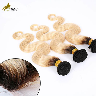 1B Blonde Ombre menschliche Haarverlängerungen Remy Weave Wig Bundles mit Schließung