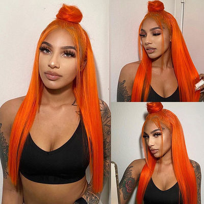 Ginger Orange Straight Lace Vorderseite menschliche Haare Perücke vorgeplückt für Frauen