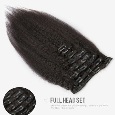 Natürliche schwarze Haarverlängerungen Weave Clip In Long Kinky Straight ODM