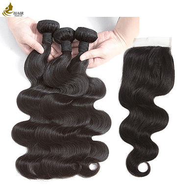 9A Indian Virgin Human Hair Weft Bundles mit Verschluss OEM