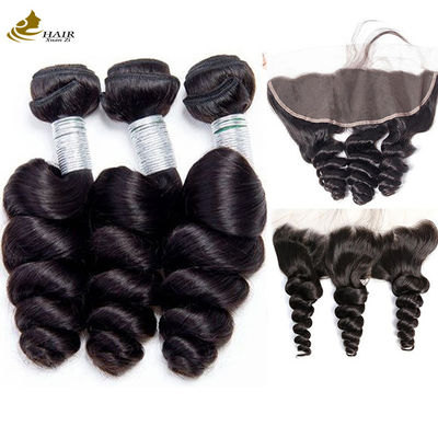 Loose Wave Brasilian Kinky Curly Jungfrau Haare Packungen mit Frontal Spitze Schließung