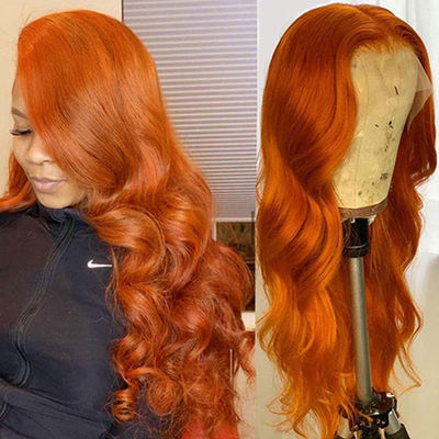 Orangen Ingwer Menschliches Haar Locker Welle Customized Spitze Front Perücken