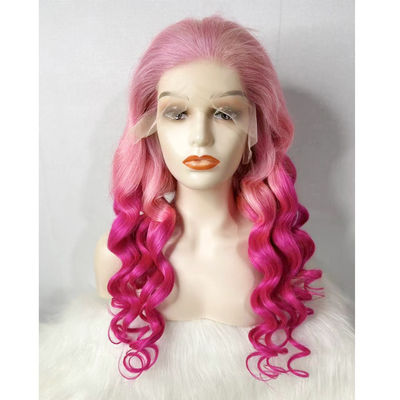 Persönliche rosa Farbe Loose Wave menschliche Haare Spitze Perücke zum Verkauf
