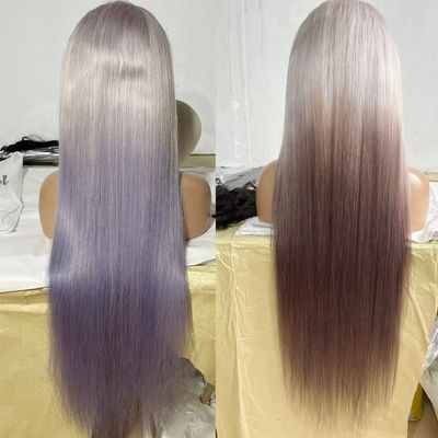 Europäische Perücke Neue lange lila schräg hellgraue Front Spitze Perücke
