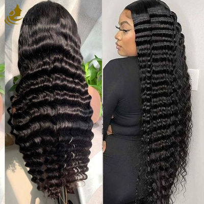 13*4 Spitze Tiefe lockige Welle menschliche Haare Perücken natürliche schwarze Jungfrau Haar Perücke