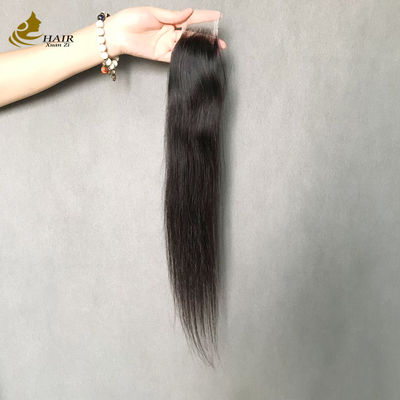 Gerade, natürlich schwarz, 2x6 Transparente Spitze, menschliche Haare