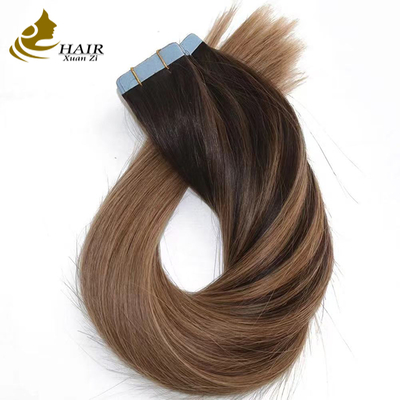 Benutzerdefinierte Farbe 100% echtes jungfräuliches menschliches Haar Tape In Haarverlängerungen Gerade menschliche Haarverlängerungen