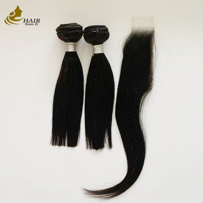 2 Stück 10 Zoll Haarbündel und HD 2*6 Haarverschluss Virgin Echthaar Naturschwarz Gerade Haar Tressen