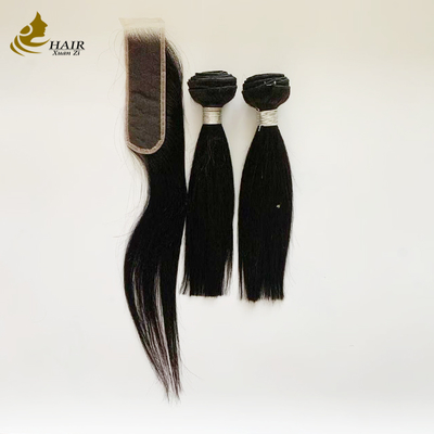 2 Stück 10 Zoll Haarbündel und HD 2*6 Haarverschluss Virgin Echthaar Naturschwarz Gerade Haar Tressen