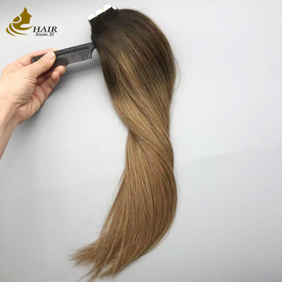 100% echtes jungfräuliches menschliches Haar Tape In Haarverlängerungen B2/6 Farbe Gerade Haarverlängerungen