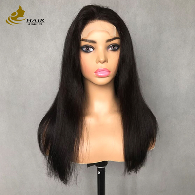 22 Zoll natürliches schwarzes geradees menschliches Haar 4 * 4 Front Spitzen-Wig
